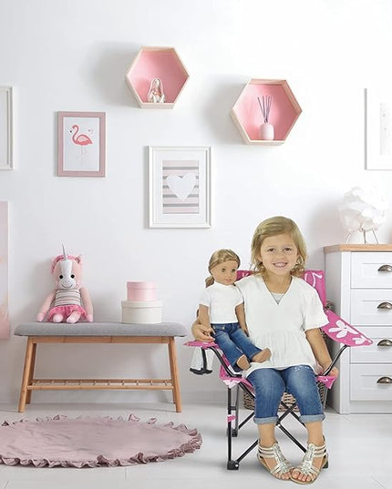 Emily Rose Kids Folding Chair | USA Company | Pink Kid Beach Chair with Safety Lock- Camping Chair for Girls Toddler with Cup Holder & Carry Case- Tailgate, Travel, Beach, Lawn- for Indoor & Outdoor - LeafyLoom