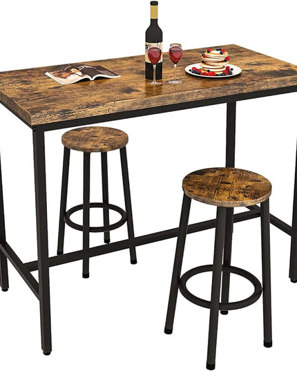 Recaceik 3 Piece Pub Dining Set, Modern bar Table and Stools for 2 Kitchen Counter Height Wood Top Bistro Easy Assemble for Breakfast Nook Living Room Small Space Restaurant, Rustic Brown 39” - LeafyLoom