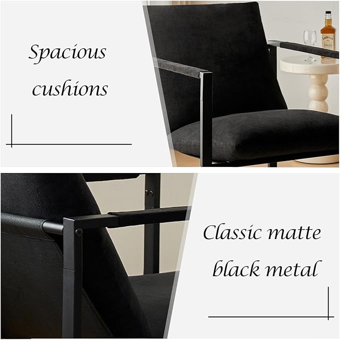 Wimarsbon Modern Accent Chair, Mid Century Sitting Chair with Sponge Cushion, Comfy and Sturdy Lounge Chair with Metal Leg for Bedroom, Living Room, Office,Easy Assembly (Chenille-Black) - LeafyLoom