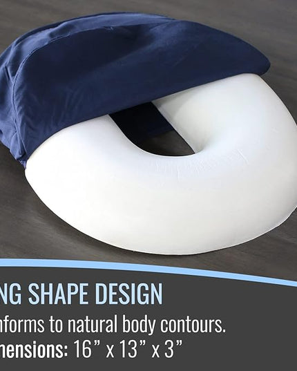 DMI Seat Cushion Donut Pillow and Chair Pillow for Tailbone Pain Relief, Hemorrhoids, Prostate, Pregnancy, Post Natal, Pressure Relief and Surgery, 16 x 13 x 3, Navy - LeafyLoom