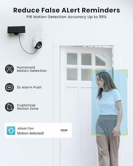 ieGeek 5MP Security Cameras Wireless Outside, Solar Camera Outdoor Wireless WiFi 360° PTZ Battery Powered with Spotlight & Siren/Motion Detection/Color Night Vision/2-Way Audio/IP65, Works with Alexa ieGeek