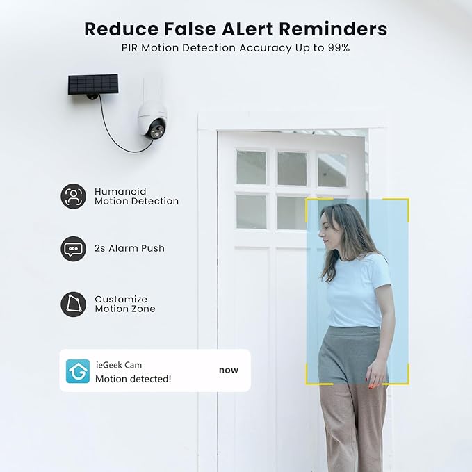 ieGeek 5MP Security Cameras Wireless Outside, Solar Camera Outdoor Wireless WiFi 360° PTZ Battery Powered with Spotlight & Siren/Motion Detection/Color Night Vision/2-Way Audio/IP65, Works with Alexa ieGeek