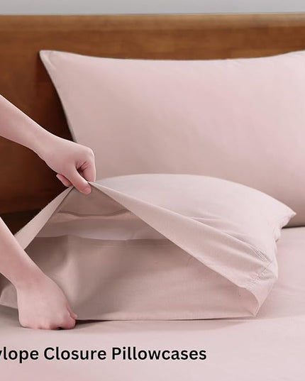 LANE LINEN Queen Bed Sheets Set - 100% Organic Cotton Sheets Queen Size, 4Pc Queen Bed Sheet, Hotel Luxury Bed Sheets Set, Breathable Sheets queen size bed set deep pockets upto 15" - Dusty Rose - LeafyLoom