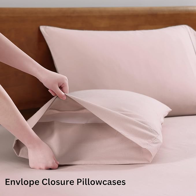 LANE LINEN Queen Bed Sheets Set - 100% Organic Cotton Sheets Queen Size, 4Pc Queen Bed Sheet, Hotel Luxury Bed Sheets Set, Breathable Sheets queen size bed set deep pockets upto 15" - Dusty Rose - LeafyLoom