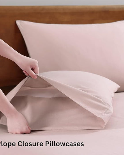 LANE LINEN 100% Organic Cotton California King Sheets Set, 4-Piece Pure Organic Cotton Long Staple Percale Weave Soft Bedding Sheets for Bed, Breathable, Fits Mattress Upto 15" Deep - Sepia Rose - LeafyLoom