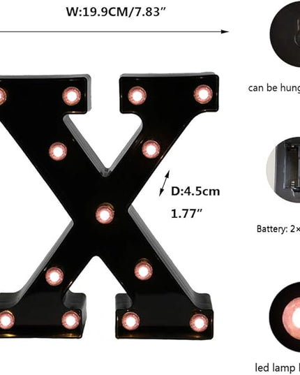Light Up Black Alphabet Marquee Letters Sign LED Marquee Number Lights Sign for Night Light Home Bar Christmas Lamp Birthday Party Wedding Decoration X - LeafyLoom
