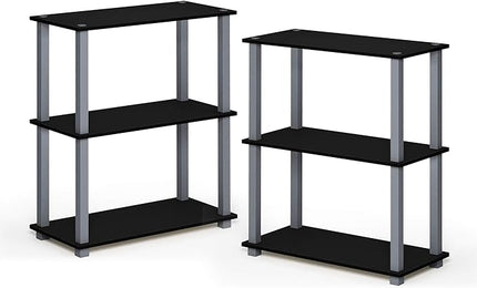 Furinno Turn-S-Tube 3-Tier Compact Multipurpose Shelf 2-Pack, Black/Grey - LeafyLoom