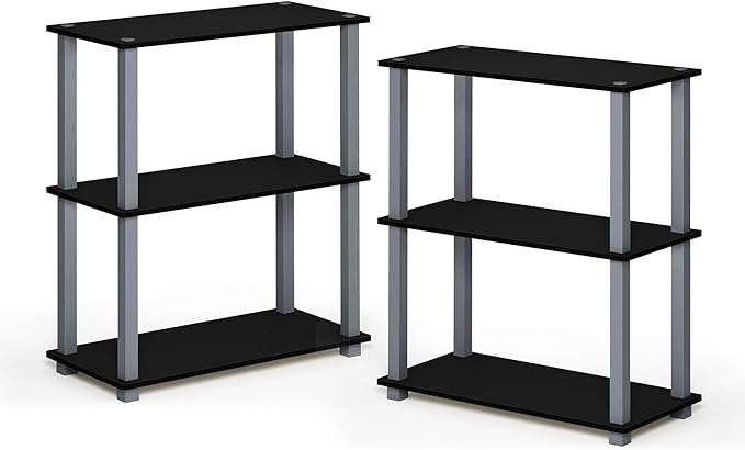Furinno Turn-S-Tube 3-Tier Compact Multipurpose Shelf 2-Pack, Black/Grey - LeafyLoom