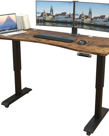 Electric Sit Dual Motor Height Adjustable, Memory Stand Up Desk with Drawer, Ideal for Daily Use at Home Office, Bedroom, 63x30 Inch, Dark Brown - LeafyLoom