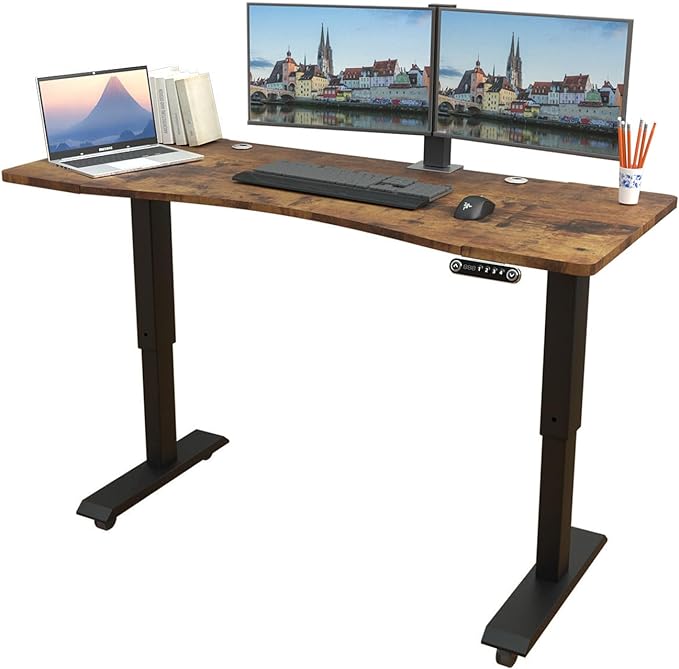 Electric Sit Dual Motor Height Adjustable, Memory Stand Up Desk with Drawer, Ideal for Daily Use at Home Office, Bedroom, 63x30 Inch, Dark Brown - LeafyLoom