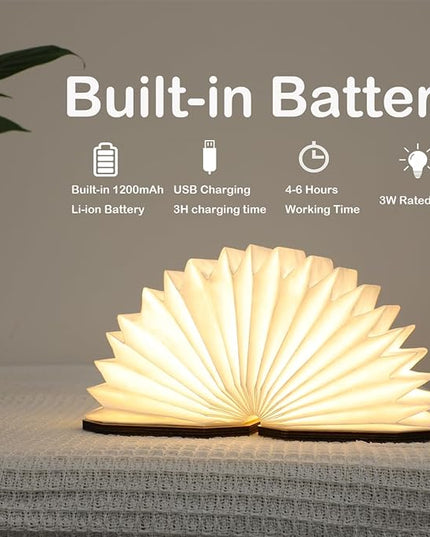 Originality Folding Accordion Lamp, Portable Wooden Desk Lamp, Ambient Lighting, Creative LED Paper Lantern with USB for (Walnut) - LeafyLoom