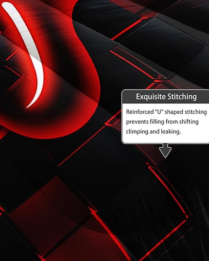 Axolotl Gamepad Comforter Set Full Size,Red Grid Print Bedding Set,Boys Gaming Console Comforter Set,Video Gaming controller Bedding Set for Teens Men Adults,1 Quilt 2 Pillowcases,Red Black - LeafyLoom