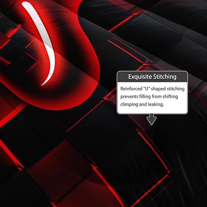 Axolotl Gamepad Comforter Set Full Size,Red Grid Print Bedding Set,Boys Gaming Console Comforter Set,Video Gaming controller Bedding Set for Teens Men Adults,1 Quilt 2 Pillowcases,Red Black - LeafyLoom