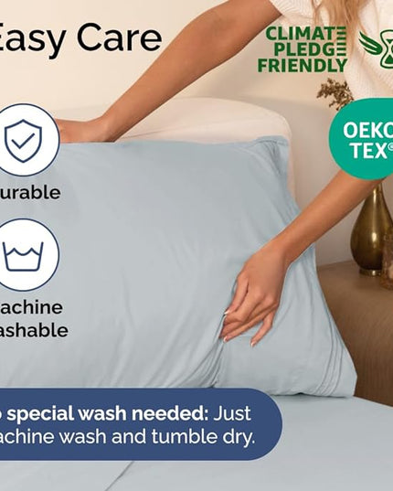 Cal King Size 4 Piece Sheet Set - Comfy Breathable & Cooling Sheets - Hotel Luxury Bed Sheets for Women & Men - Deep Pockets, Easy-Fit, Soft & Wrinkle Free Sheets - Sky Blue Oeko-Tex Bed Sheet Set - LeafyLoom