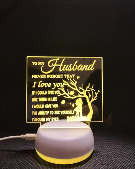 to My Husband from Wife, to My Husband 3D Optical Illusion 2 Functions 7 Color RGB Colorful USB Charging or AA Battery - Acrylic Panel Birthday Wedding Gifts for Husband - LeafyLoom