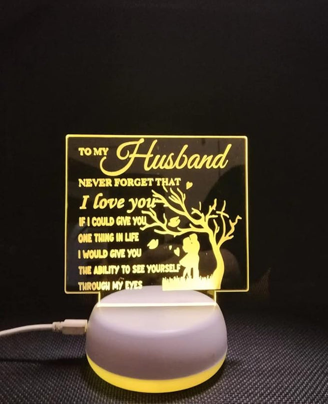 to My Husband from Wife, to My Husband 3D Optical Illusion 2 Functions 7 Color RGB Colorful USB Charging or AA Battery - Acrylic Panel Birthday Wedding Gifts for Husband - LeafyLoom