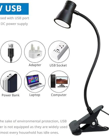 3W 5V USB Portable LED Clip Desk Table Headboard Lamp 3 Colors Changeable Dimmable Adjustable 15" Arm for Reading Working Drawing (15" Clip Light Horn Style) - LeafyLoom