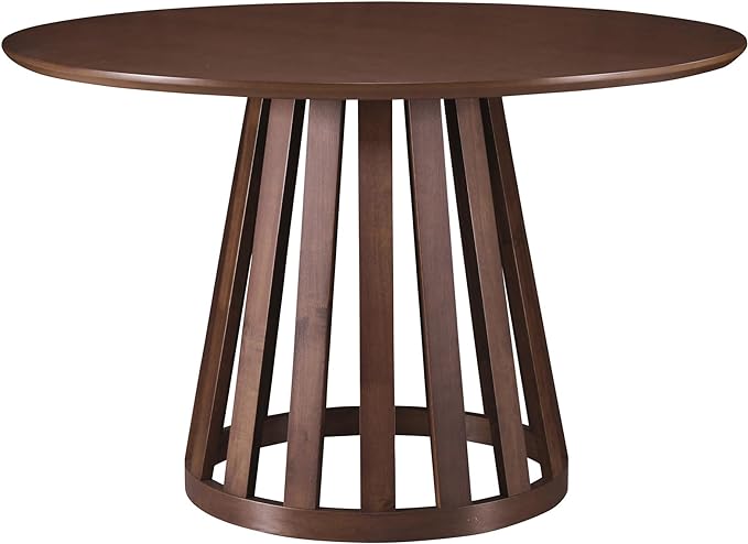 5-Piece Classic Retro Style Dining Set with Round Table and 4 Upholstered Chairs with Rattan Backrests for Kitchen, Living Room, Walnut, 47.2" L x 47.2" W x 29.9" H - LeafyLoom