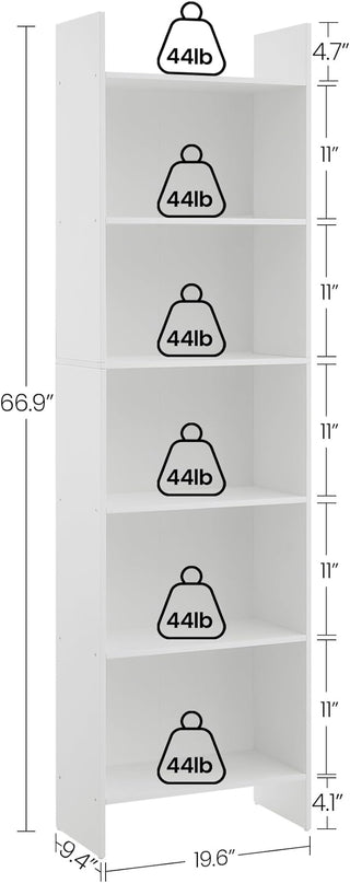 6-Tier Bookshelf, 66.9 Inches Floor Standing Bookcase, Display Storage Shelf, Corner Shelf, Home Decor Furniture for Home Office, Living Room, Bedroom, White 01103XBC - LeafyLoom