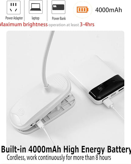 Dual Head LED Desk Lamp with Clamp, Eye-Caring Clip on Lights for Home Office, 4000mAh Rechargeable Battery Operated Table Lamps,3 Lighting Modes & Brightness Dimmer Light for Kids Students - LeafyLoom