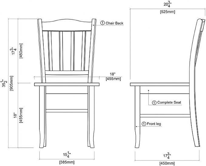 Boraam Colorado Shaker Dining Chairs, Set of 2-Walnut, 17" L x 21" W x 36" H, Aspen Valley - LeafyLoom