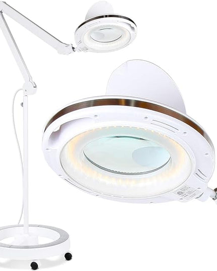 Brightech LightView Pro Magnifying Glass with Light and Stand, Magnifying Floor Lamp with a 6-Wheel Rolling Base for Facials, Lash Estheticians, Dimmable LED Work Light for Sewing, Crafts - LeafyLoom