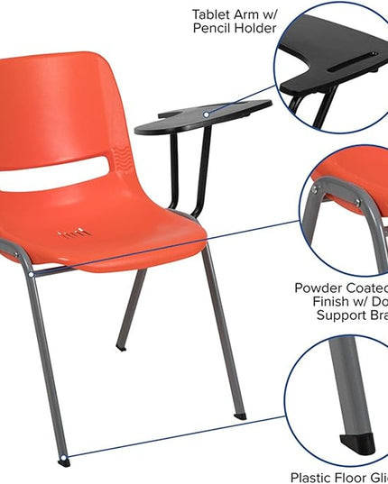 Flash Furniture Orange Ergonomic Shell Chair with Left Handed Flip-Up Tablet Arm - LeafyLoom