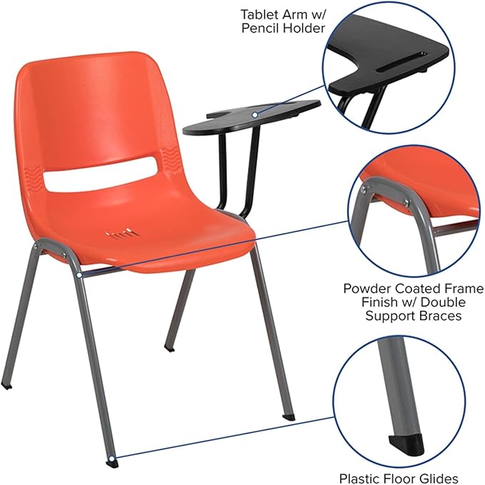 Flash Furniture Orange Ergonomic Shell Chair with Left Handed Flip-Up Tablet Arm - LeafyLoom