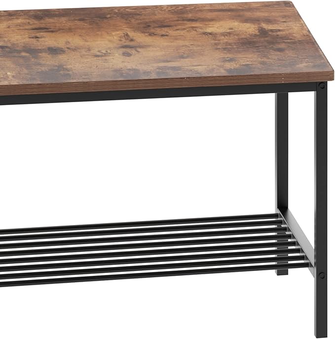 SDHYL Dining Table Set,Two Chairs and One Bench 4 Pieces Set Wooden Table Top with Metal Legs for Breakfast in Living Room, Kitchen Room, Dining Room,Space Saving Kitchen Table Set,Rustic Brown - LeafyLoom