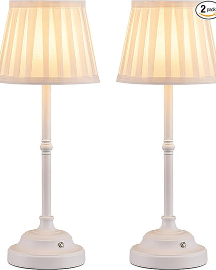 KDG Cordless LED Table Lamp Set of 2, Portables Fabric Shade Desk Lamps, 5000mAh Rechargeable Battery Powered Lighting, Dimmable Light for Dining Room, Bedroom, Bedside, Night Light, Balcony (Beige) - LeafyLoom