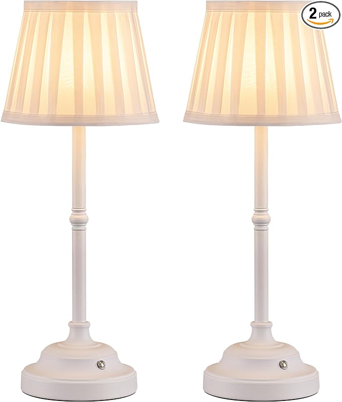 KDG Cordless LED Table Lamp Set of 2, Portables Fabric Shade Desk Lamps, 5000mAh Rechargeable Battery Powered Lighting, Dimmable Light for Dining Room, Bedroom, Bedside, Night Light, Balcony (Beige) - LeafyLoom