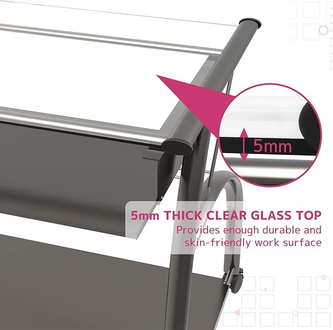 Acme Vincent Glass Top Computer Cart with Pull-out Keyboard in Pewter - LeafyLoom