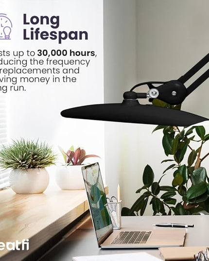 Neatfi XL 2,200 Lumens LED Task Lamp, 24W Super Bright Desk Lamp, 117 Pcs SMD LED, 4 Level Brightness, Dimmable, Task LED Light for Home, Office, Workbench (Non-CCT with Base, Black) - LeafyLoom