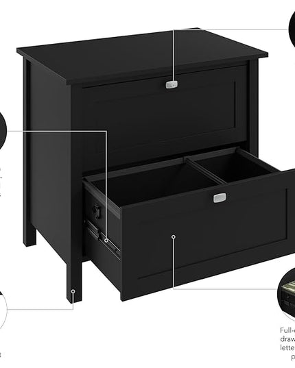 Bush Furniture Broadview 2 Drawer Lateral File Cabinet in Classic Black | Storage for Home Office Workspace - LeafyLoom