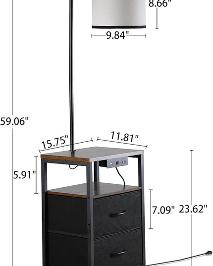 SUNMORY Floor Lamp with Table & 2 Drawers, Lamp with USB Port and Outlet, Nightstand with 3 Color Temperature Led Bulb Included, Floor Lamps for Living Room, Bedroom and Home Office, Rustic Brown - LeafyLoom
