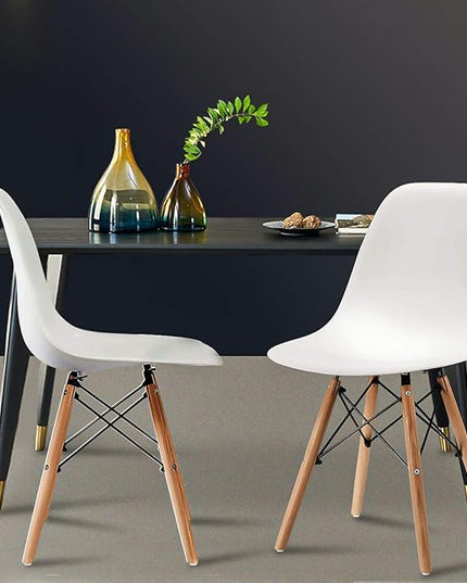 CangLong Modern Mid-Century Dining Chair Shell Lounge Plastic Chair with Natural Wooden Legs for Kitchen, Dining, Bedroom, Living Room Side Chairs Set of 2, White - LeafyLoom