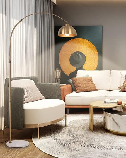 Modern 72in Arc floor lamps,Task Light, metal dome lampshade, marble base, adjustable high standing lighting, suitable for reading corner lamp in living room, study, office, hotel, and bedroom (Gold) - LeafyLoom