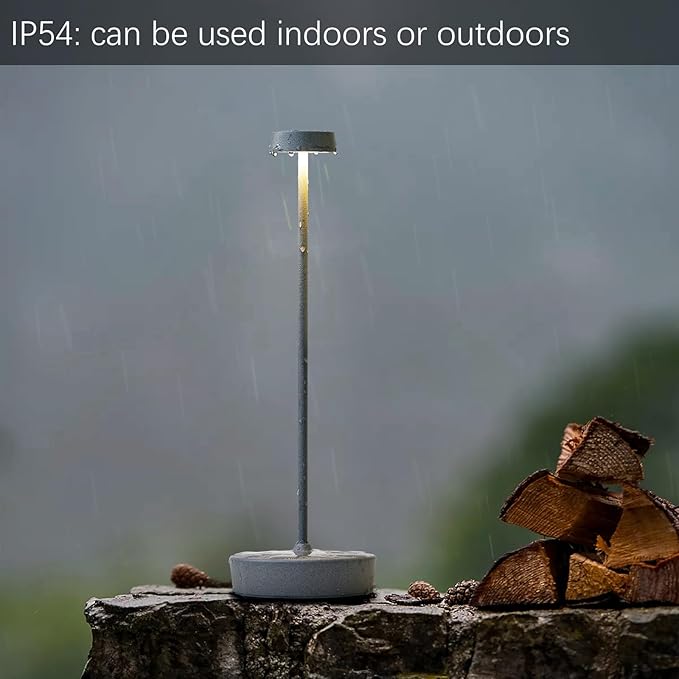 2 Pack Rechargeable Cordless Table Lamp Outdoor Portable LED Battery Operated Light - 3 Color Temperatures Touch Dimmable, IP54 Protection, Suitable for Indoor or Outside (Grey) - LeafyLoom