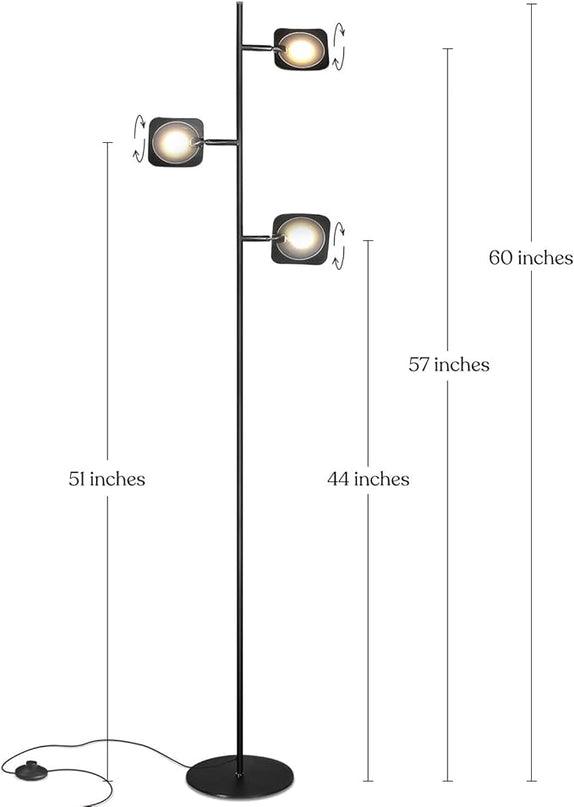 Brightech Tree Floor Lamp for Living Rooms & Offices, Dimmable Standing Lamp for Bedroom Reading, LED Spotlight Floor Lamp, Tall Lamp with Adjustable Panels for Minimal Space Use - Black - LeafyLoom