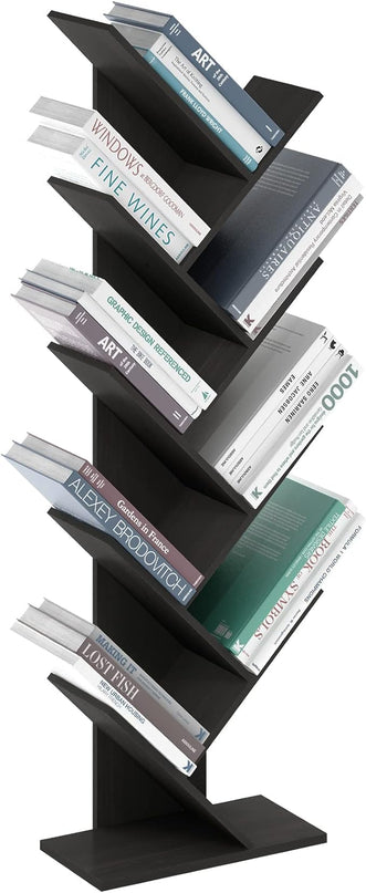 Furinno Bookshelf 9-Tier Floor Standing Tree Bookcase, Espresso - LeafyLoom