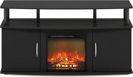 Furinno Jensen Living Room Fireplace TV Entertainment Center with Doors Storage Cabinet for TV up to 55 Inch, Americano/Black - LeafyLoom