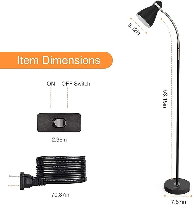 LEPOWER Floor Lamp, Metal Standing Lamp with Adjustable Gooseneck, Heavy Metal Base, Reading Pole Lamp for Office, Black Floor Lamps for Bedroom, Living Room - LeafyLoom