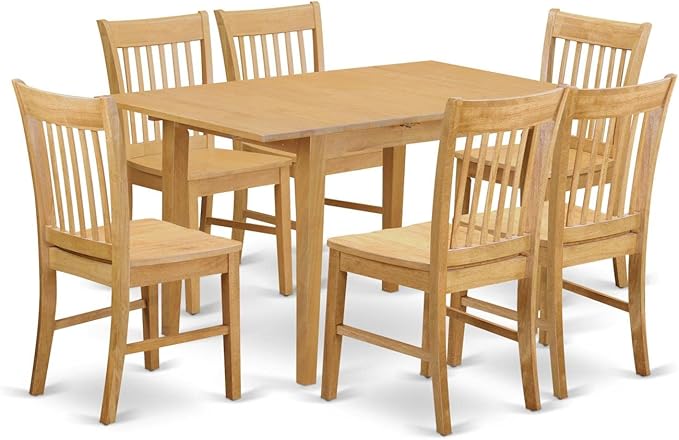 East West Furniture Norfolk 7 Piece Room Set Consist of a Rectangle Kitchen Table with Butterfly Leaf and 6 Dining Chairs, 32x54 Inch, NOFK7-OAK-W - LeafyLoom