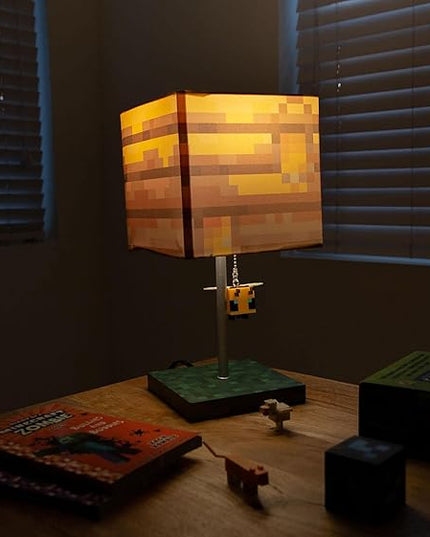 Minecraft Yellow Bee Nest Block Desk Lamp with 3D Bee Puller | Nightstand Table Lamp with LED Mood Light for Bedroom, Desk, Living Room, Playroom | Home Decor Kids Room Essentials | Video Game Gifts - LeafyLoom