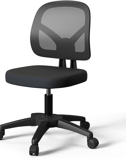 KOLLIEE Armless Mesh Office Chair Ergonomic Small Desk Chair No Arms Black Swivel Computer Chair with Wheels Task Chair for Small Spaces Mid Back Home Office Chair for Adults and Kids - LeafyLoom