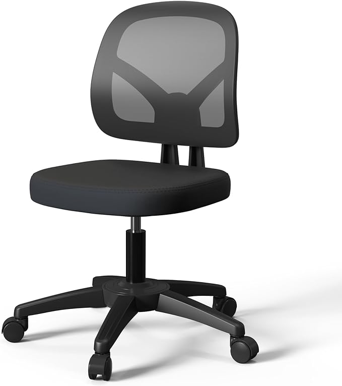 KOLLIEE Armless Mesh Office Chair Ergonomic Small Desk Chair No Arms Black Swivel Computer Chair with Wheels Task Chair for Small Spaces Mid Back Home Office Chair for Adults and Kids - LeafyLoom