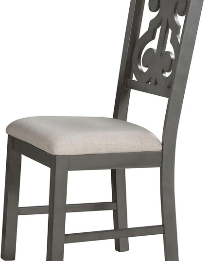 Kitchen 5-Piece Round Table Set with Special-shaped Legs and an Exquisitely Designed Hollow Chair Back for Dining Room, Gray - LeafyLoom
