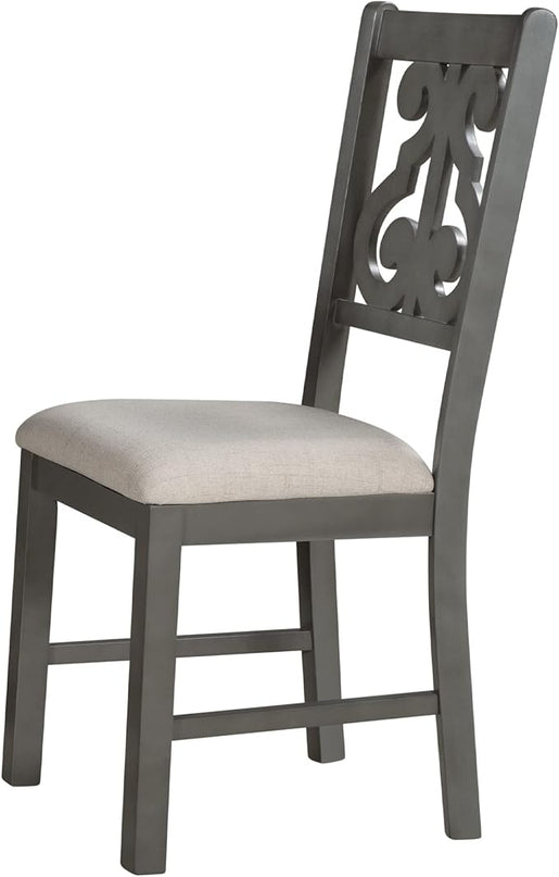 Kitchen 5-Piece Round Table Set with Special-shaped Legs and an Exquisitely Designed Hollow Chair Back for Dining Room, Gray - LeafyLoom