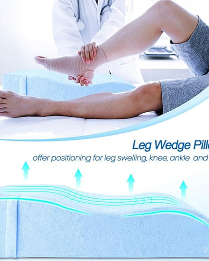 Single Leg Elevation Wedge Pillow Memory Foam Post Surgery Leg Pillow, Waterproof（Polyester+TPU） Elevated Leg Foot Rest Pillow for After Surgery Swelling Blood Circulation - LeafyLoom