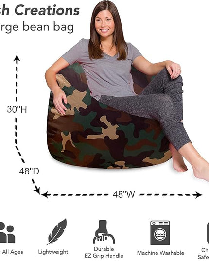 Posh Creations Bean Bag Chair for Kids, Teens, and Adults Includes Removable and Machine Washable Cover, Soft Nylon - Camo Green, 48in - X-Large - LeafyLoom